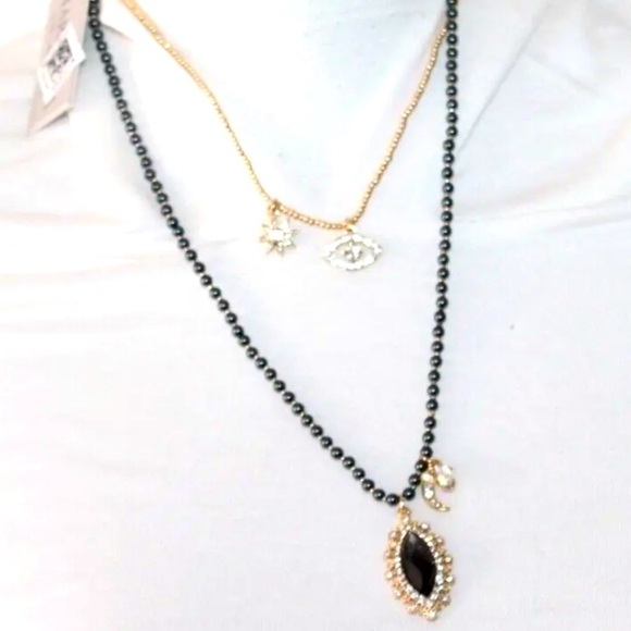 Marchesa Jewelry - Marchesa 2 in 1 Necklace Dual Layer Evil Eye Star Moon Crystal